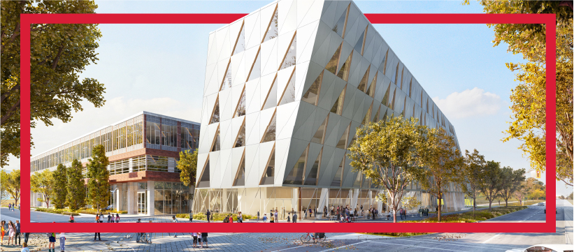 A panoramic photograph of the new building of the English Language Institute
