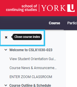 Course index - Left hand side expanded