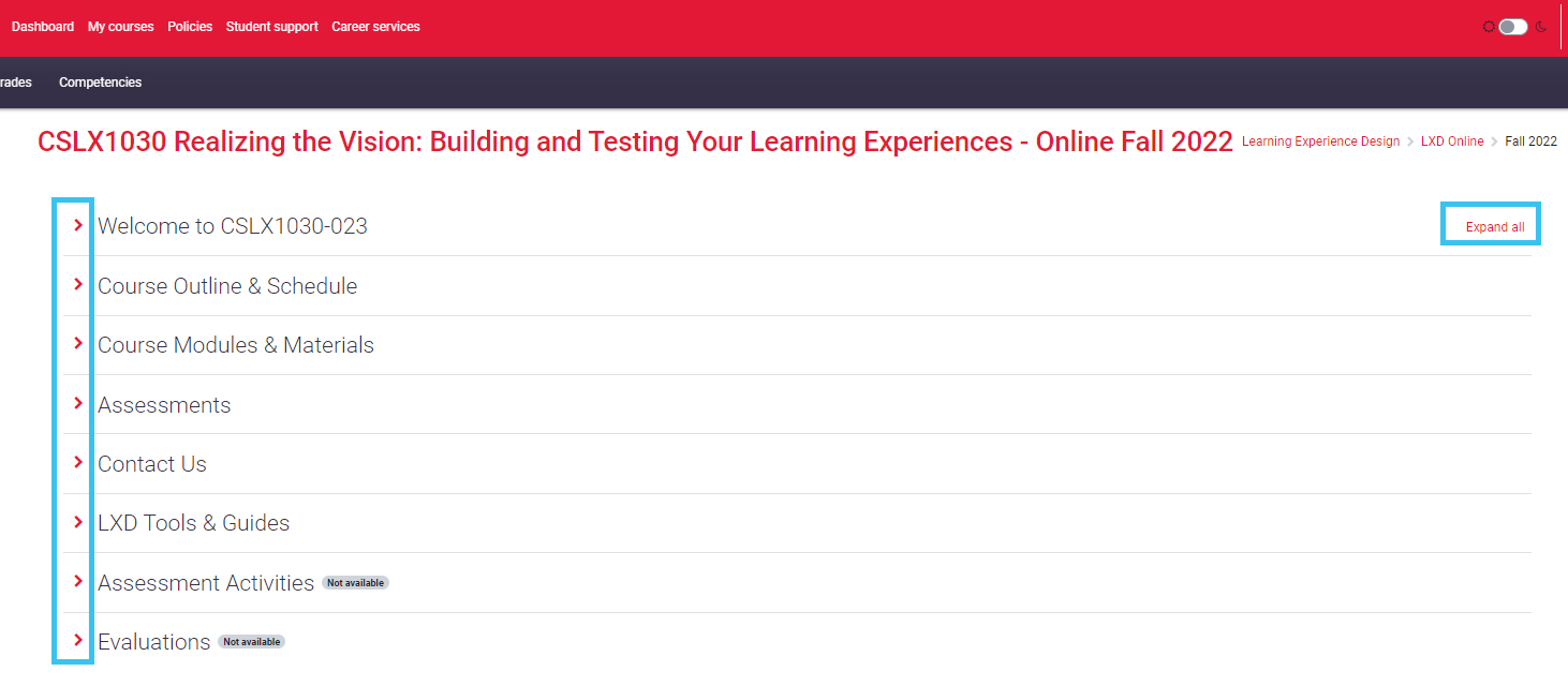 Topics collapsed and Expanded link showed